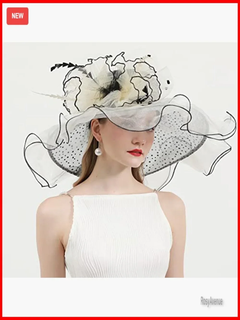 Organza Derby Hat with Feather Fascinator for Wedding Tea Party